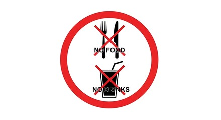 Clear prohibition sign warning against eating or drinking in a designated area, ensuring cleanliness and order for a professional environment.