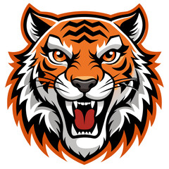 Roaring Tiger Head with Bold Vector Lines and Clean White Outline