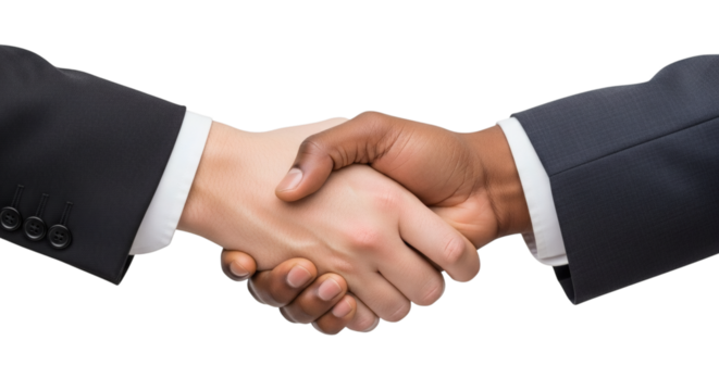Diverse businessmen shaking hands symbolizing partnership success