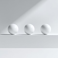 Minimalist Still Life with Three White Balls on a Clean Surface and Soft Shadows