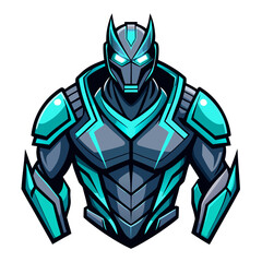 Sleek Sci-Fi Robot Warrior with Crisp Lines and Cyan Elements