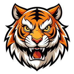 Friendly-Aggressive Tiger Head with Bright Contrast and Thick Contours