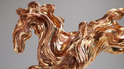 full scene of divine figure sculpted from swirling molten precious metals, gold and copper streams twisting into muscular form, elegant and powerful motion, modern fluid sculpture aesthetic 