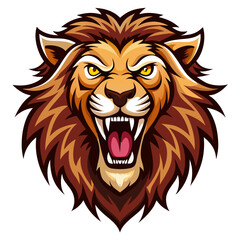Detailed Vector Lion Mascot Mid-Roar with Rich Brown Tones and White Outline for Clarity