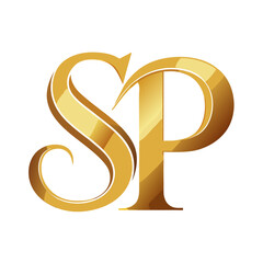Luxurious Golden “SP” Initials Logo in Serif Style with Reflective Gradient