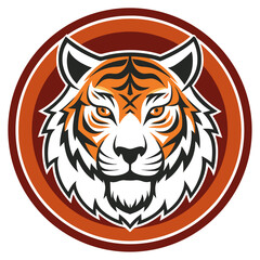Symmetrical Tribal-Pattern Tiger Head on Circular Badge with Text Space