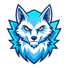 Digital Arctic Fox Icon with Spiked Fur and Electric Blue Tones in Bold Vector Style