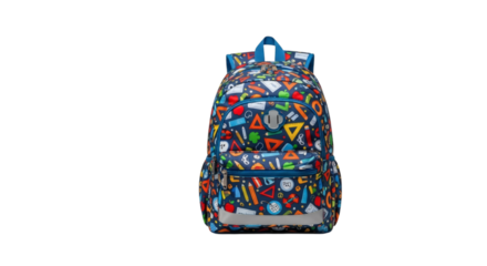 Colorful school backpack perfect for elementary students showcasing a pattern of educational themes