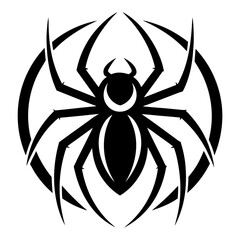 Symmetrical Spider Icon with Curved Legs and Circular Structure in Black Vector Strokes