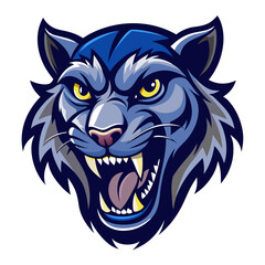 Ferocious Panther Mascot Head with Dark Blue Accents – Bold Snarling Vector Illustration
