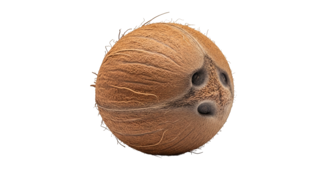 Isolated brown coconut on a black background offers versatile usage for tropical themes