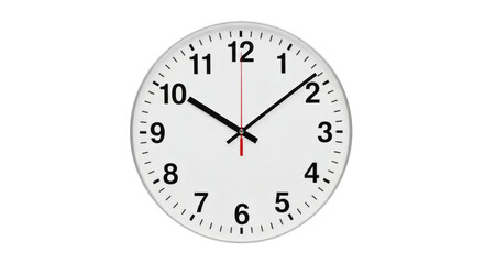 Simple wall clock showing ten past two on the white face against a black background