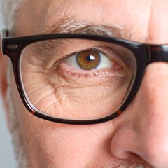 Close-up of a man's eye and glasses