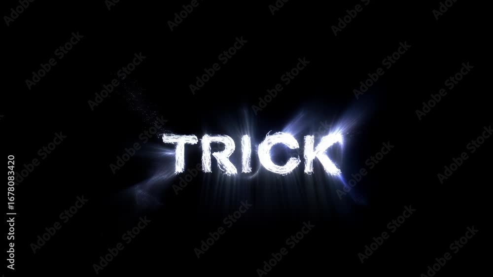 Poster animated text displaying the word 'trick' with a glowing, shimmering effect against a dark backgroun