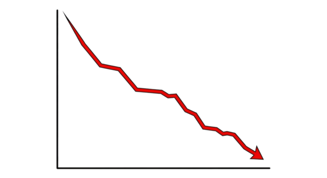 Dramatic Economic Downturn Illustrated by a Sharp Red Arrow on Black Background Displaying Financial Loss