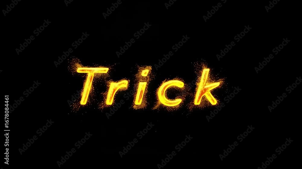 Poster glowing text effect displaying the word 'trick' in golden sparks against a dark background