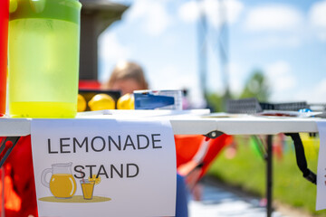 Lemonade stand offers refreshing drinks at local community event under sunny skies