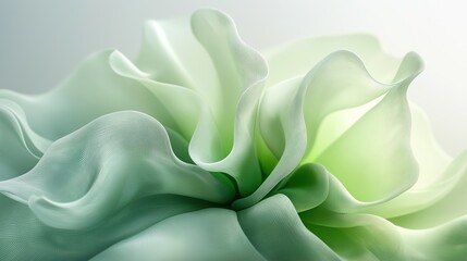 Fototapeta premium Elegant light green and white silk flower petals with soft sheen, showcasing delicate curves and luxurious texture through subtle light and shadow for a tranquil composition