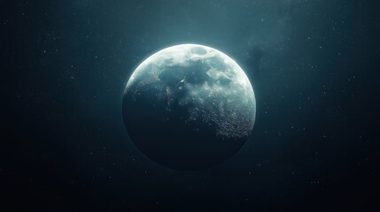 Fototapeta premium Serene moonlit landscape under starry sky with distant vibrant blue Earth casting soft glow, cinematic realism highlighting cosmic tranquility and wonder
