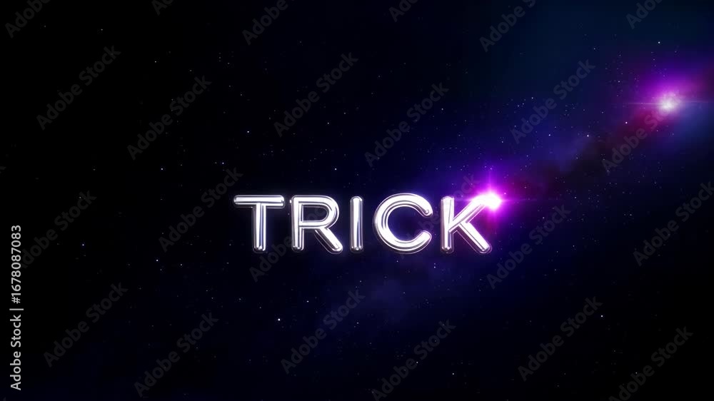Poster astrophysical background featuring illuminated text that reads 'trick', suggesting a mysterious them