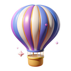 Obraz premium Colorful striped hot air balloon with basket floating in the sky isolated on transparent background
