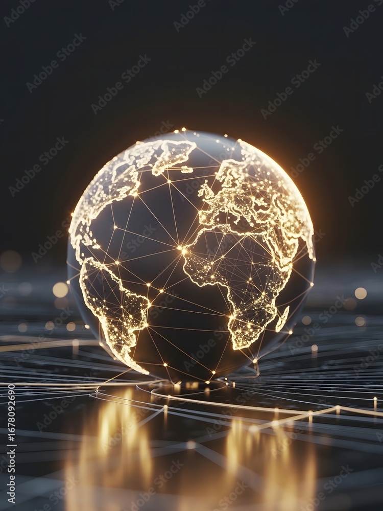 Poster abstract digital globe with glowing networks of light representing global connectivity and technolog