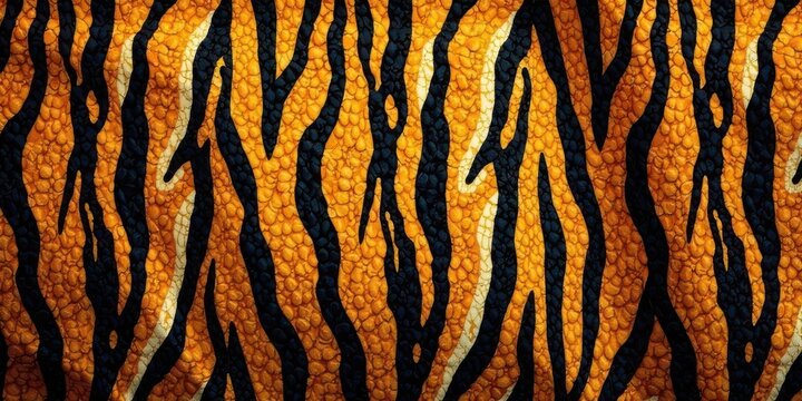 Intricate Tiger Stripe Pattern on Textured Surface with Golden Hues and Dark Accents
