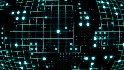 Abstract futuristic flying through digital grids looping concept, technological network blue backdrop  - Powered by Adobe