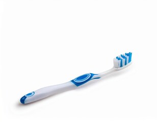 A Single New Blue and White Toothbrush on White Background Oral Hygiene Product