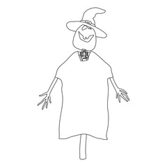 Outline for Coloring of Halloween Scarecrow Lantern Jack Pumpkin. One of the Fall Holiday Symbol. Vector Illustration.
