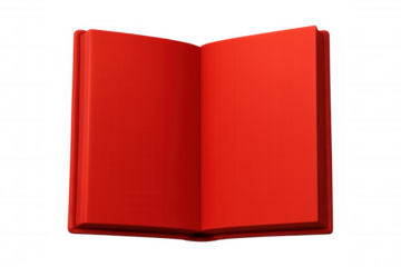 Red hardcover book standing open, displaying blank white pages, rendered in crisp 3d detail against transparent background