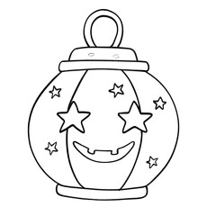 Halloween lantern with star eyes and smiling face in cute line art style
