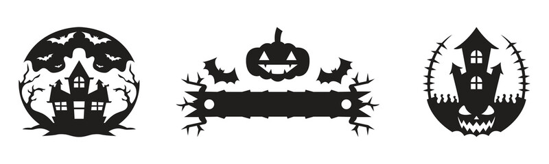Haunted halloween house with pumpkin silhouette vector collection illustration