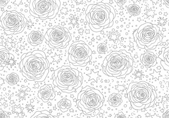 Enchanting celestial rose garden a whimsical doodle of stars and blooming flowers in a dreamlike pattern