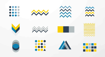 Geometric Abstract Pattern Collection with Blue, Yellow, and Gray Hues for Modern Design Projects and Creative Backgrounds