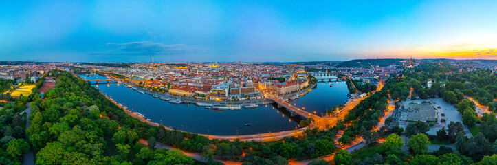 Fototapeta premium Sunset panorama view of Prague from Letna plain, Czech republic