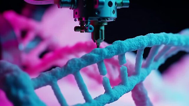 Genetic Engineering Robot Manipulating DNA Strand Molecular Biology