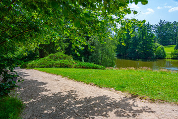 Obraz premium Park at Dacice castle viewed during sunny day, Czech republic