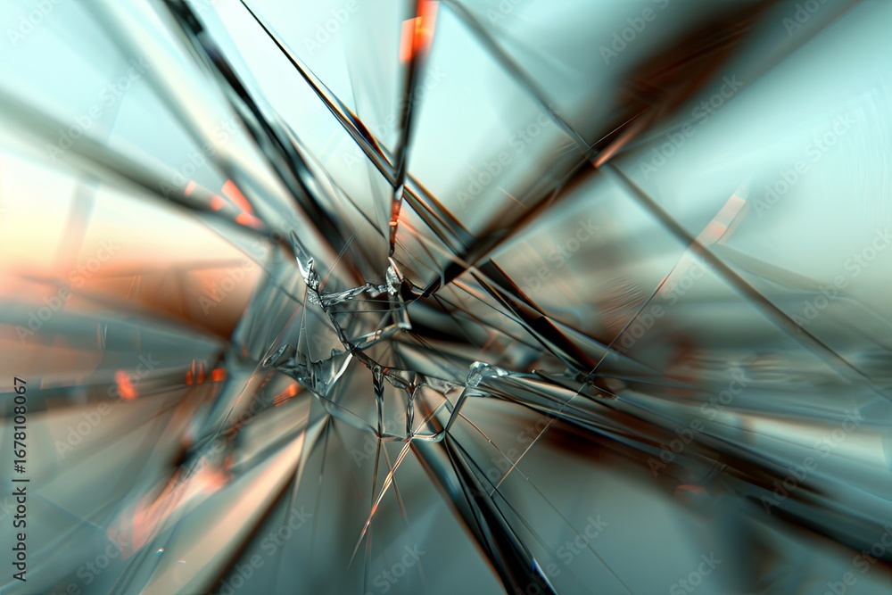 Poster digital rendering of shattered glass fragments creates an intense and dramatic abstract scene. the c