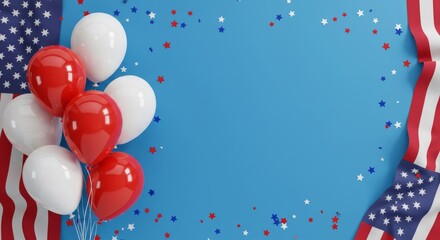 4th of July Background with Balloons and Flags