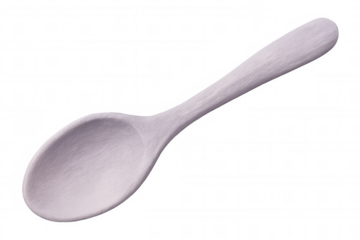 Light purple painted wooden spoon lying diagonally on a transparent background, highlighting its smooth texture and minimalist design