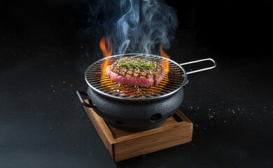 화로 석쇠 구이, 화로, 숯, 소고기, 육류, 굽다, 석쇠, 풍미, 숯불, 직화구이, 바베큐, 파티, 야외, 식당, 불판, 화로불