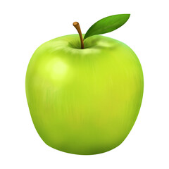 Hand drawn original digital art of a super detailed green apple, photo realism, digital illustration. Hight quality art isolated on a transparent background, non-ai