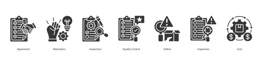 Quality Agreement banner web icon set vector illustration concept with icon of agreement, motivation, inspection, quality control, defect, inspection, cost
