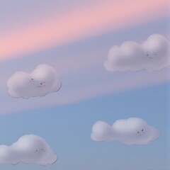 Round chubby clouds with gentle blush cheeks floating on a pastel sky.