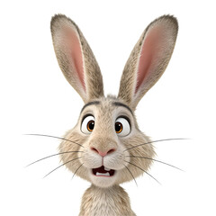 Obraz premium Surprised Hare Looking Upward with Long Ears and Brown Eyes on Black
