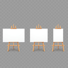 Set of White Realistic Easels with Blank Canvas. Art. Vector