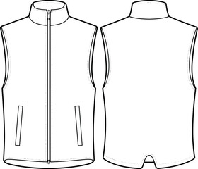 Front and back view of a white sleeveless zip-up vest with pockets clothing apparel © rayhan039