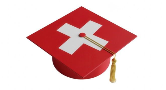 Switzerland education concept graduation cap with swiss flag isolated on transparent background