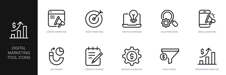 Digital Marketing Tools Line Icon Set